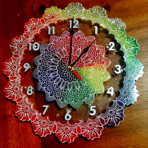 Handmade Tie Dye Resin Clock - Picture 1 of 2
